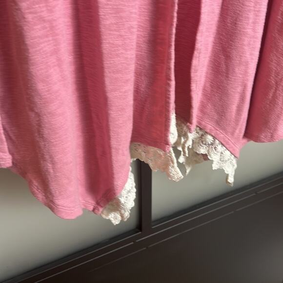 LOGO by Lori Goldstein Pink Tie Front Shrug with Lace Details Size XS - Picture 2 of 6